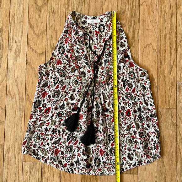 A.L.C. Silk Sleeveless Red White Black Floral Top 4 - Picture 4 of 7
